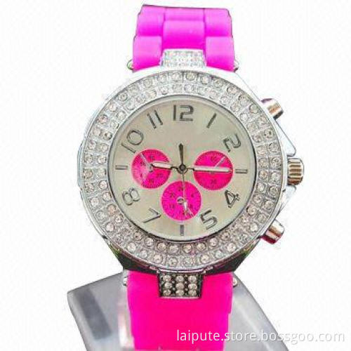 Fashionable Jewelry Wristwatch with Plastic Case and Silicone Wristband